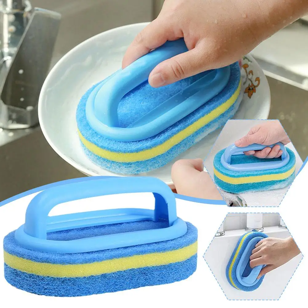 Sponge Cleaning Brush with Handle for Bathtub Tile, Kitchen Bathroom Scrub Brush Durable Household Cleaning Supplies image 2
