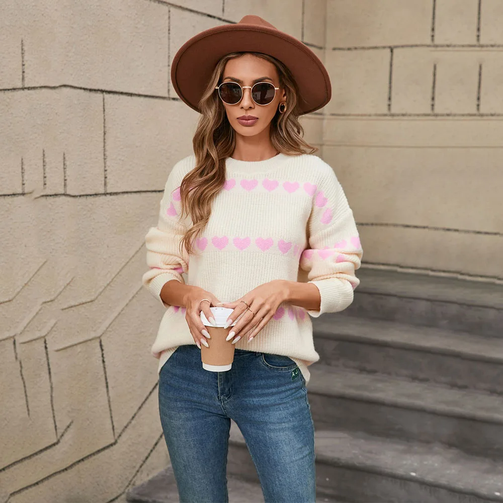2025 nuevo suéter de punto suelto informal para mujer, jersey con estampado romántico a la moda