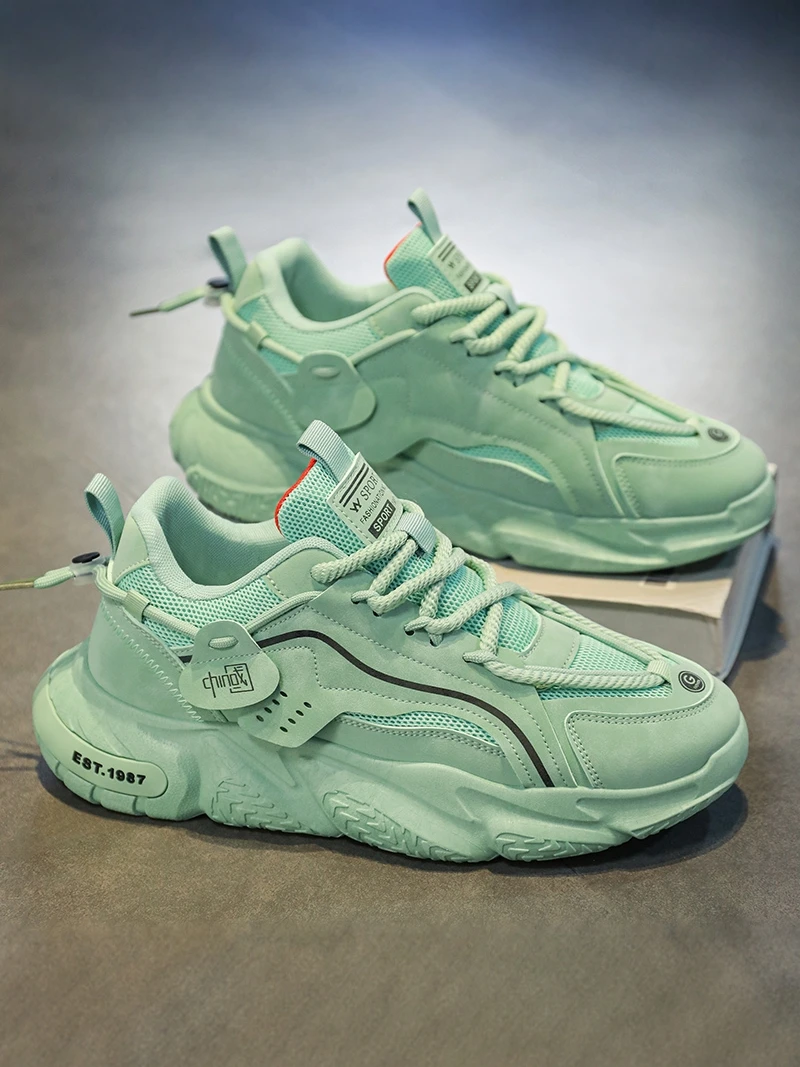 

Men's Coconut Sport Casual Shoes Breathable Mesh Anti-slip Shock Absorption Green Dad Trendy Shoes Low Cut Running Shoes
