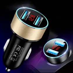 3.1A Mobile Phone Car Charger Dual USB Port Quick Charging Cigarette Lighter Aluminum Alloy Led Phone Charger Adapter