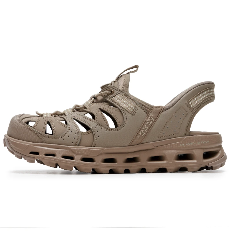 

Мужские сандалии Skechers, кроссовки, полый носок, слипоны, легкие, дышащие, повседневная обувь, сандалии 237473-Tan