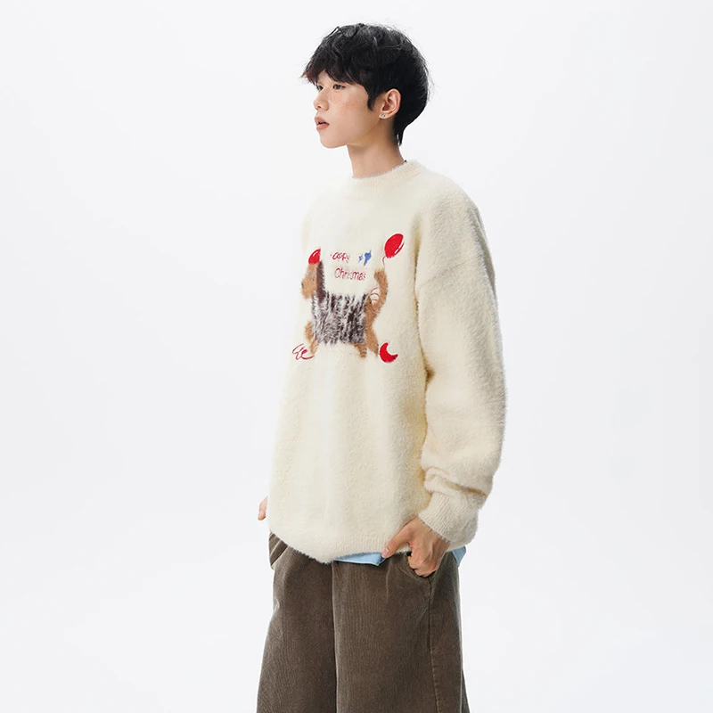 Luzhen moda bonito dos desenhos animados padrão de alta qualidade lã malha pulôver masculino original 2025 inverno elegante bonito camisola jy4415