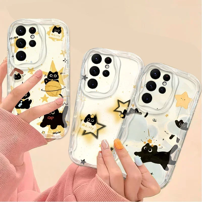 Lucky Star Cat 3D Wave Case For Samsung Galaxy S24 Ultra S23 S22 Plus S21 S20 FE A25 A55 A35 A15 A16 A05 A05S A06 Silicone Etui image 4