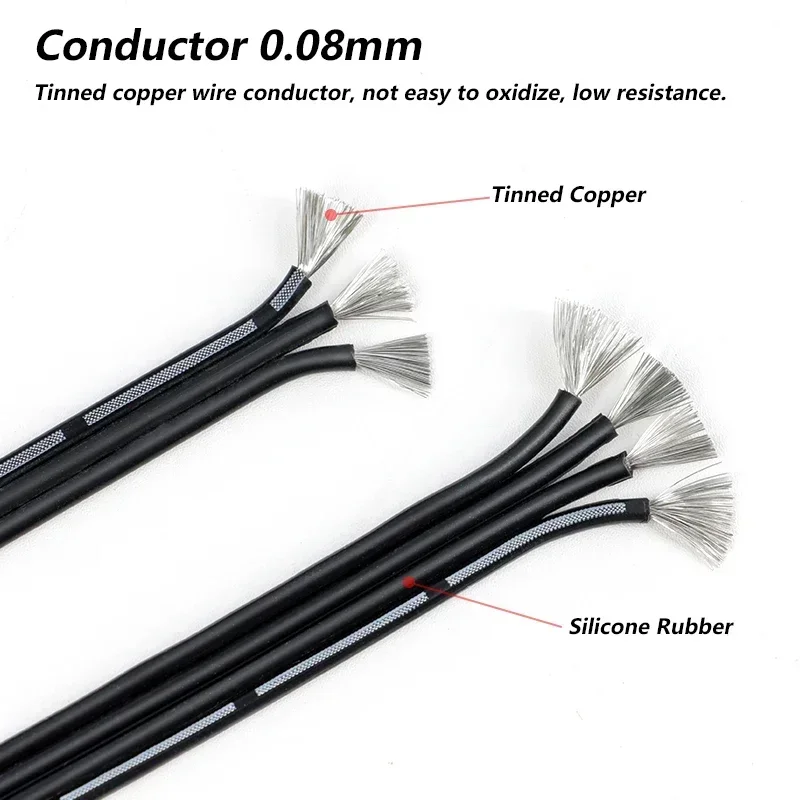1 ~ 10 متر 30/28/26/24/22/20 AWG سلك متوازي من السيليكون الناعم 2P/4P/6P/8P/10P/12P/14P كابل نحاسي مرن مقاوم لدرجات الحرارة العالية