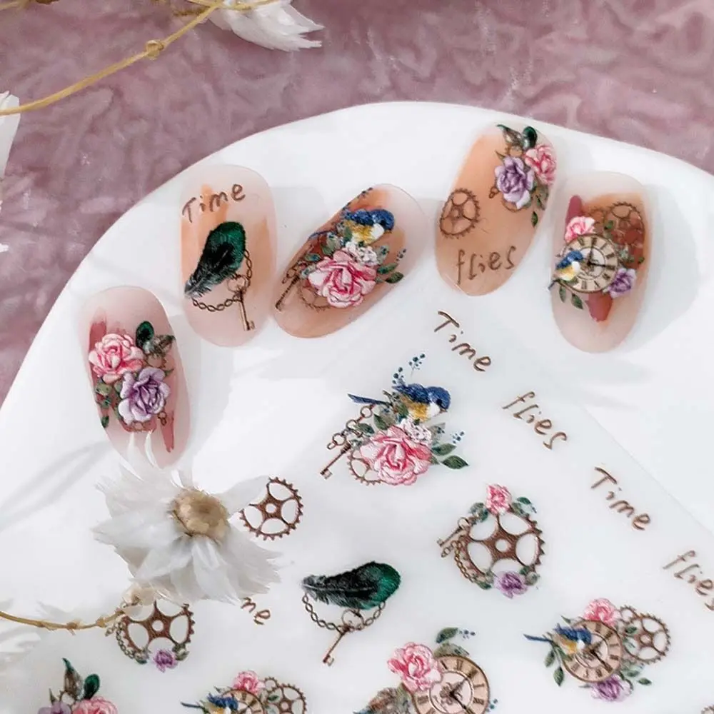 English Letters Manicure Accessories Clock Flowers Nail Stickers Rose Nail Decals Camellia Nail Stickers Nail Art Decorations