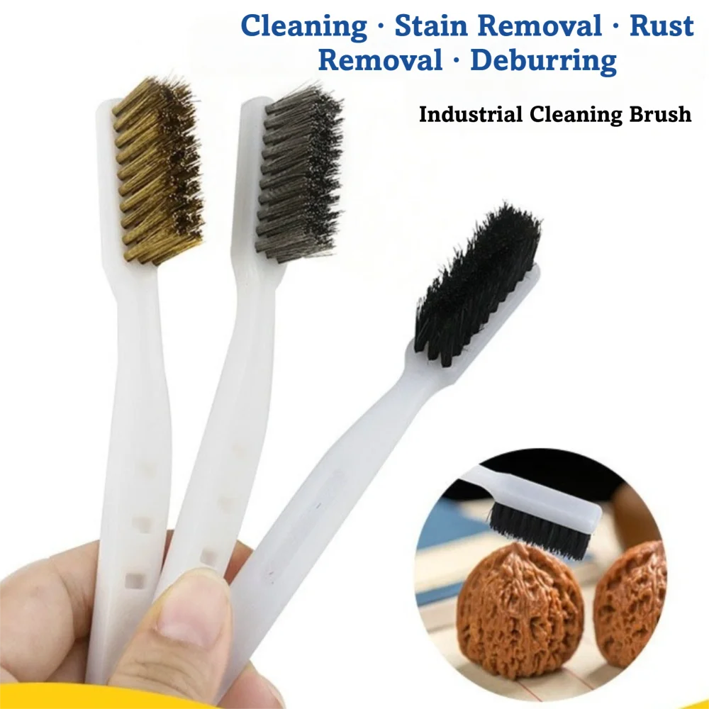 Copper Plating Wire Brush Set Non-Slip Curved Handle Mini Wire Brush Industrial Grade Mini Size Metal Polishing Brush