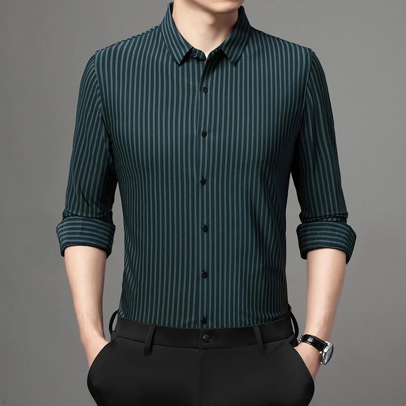 

2022 New Arrival Mens Seamless Dress Shirt High Quality Casual Stripes Long Sleeve Shirts Business Formal Male Striped Shirts