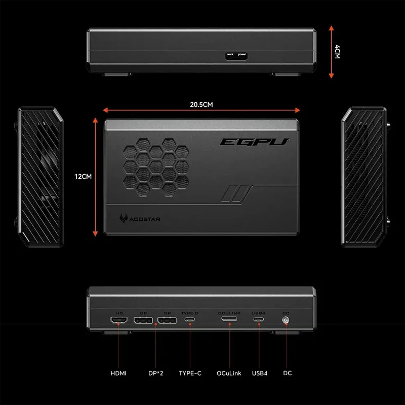 AOOSTAR EGPU Scheda grafica dedicata OCulink RX 7600XT 8G GDDR6 RDNA3 Architettura 2300 MHz PCIe4.0x4 USB4 240 W di alimentazione per Mini PC