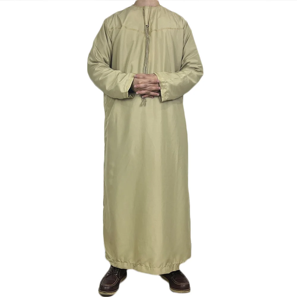 Morocco Muslim Man Friends Arabic Robe Solid Color White Pocket O Neck Long Shirt Abaya Men Islamic Clothing Men Dubai Jalabiya