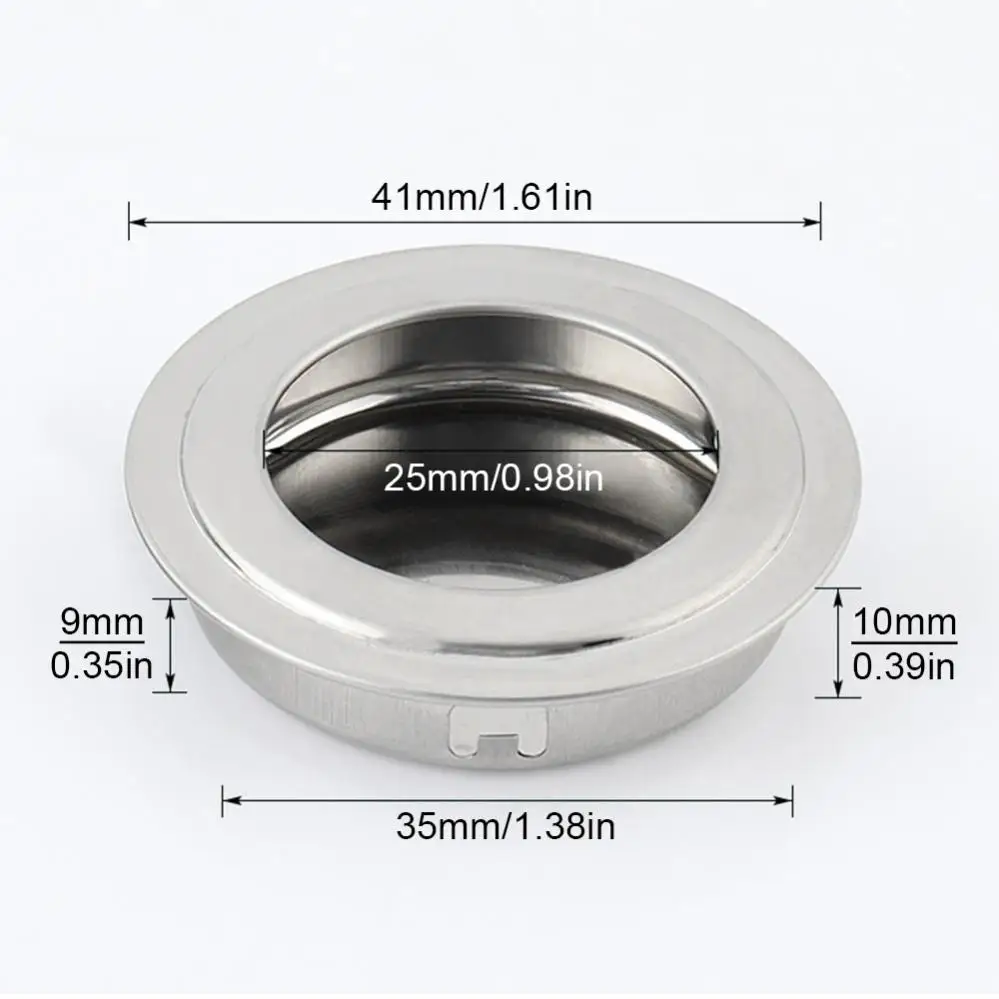 1 Piece 35mm / 1.38 Inch Stainless Steel Recessed Round Flat Handle rust-proof for Bathroom Shower / Drawer