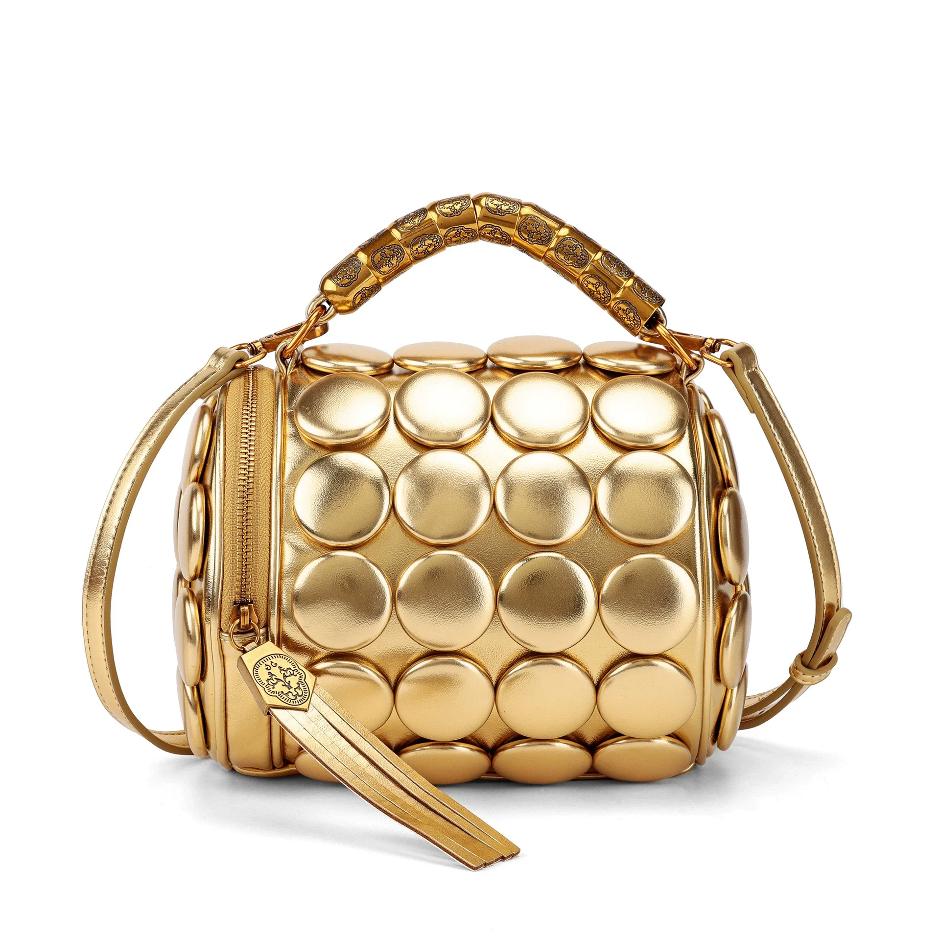 

New Women's PU Handbag Ladies Cylindrical Handmade Button Classic Versatile Shoulder Bag Adult Girls Crossbody Pillow Bag 1294