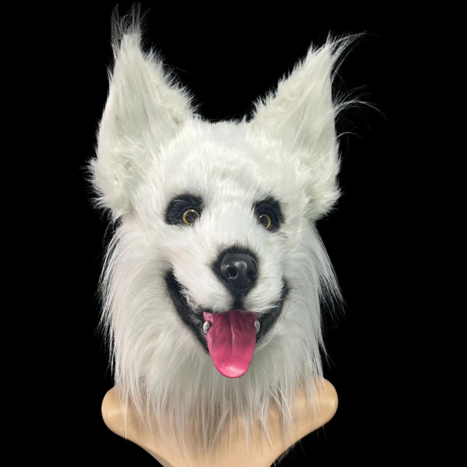 Tier-Wolf-Hundemaske Cosplay-Kostüm-Zubehör Flauschige Kunstfell-Hundemaske für den ganzen Kopf Anime-Verkleidungsparty – Detail 6