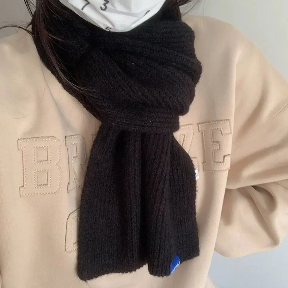 Winter Warm Solid Color Cross Scarf Woolen Thicken Knit Scarf Short Neckerchief Women