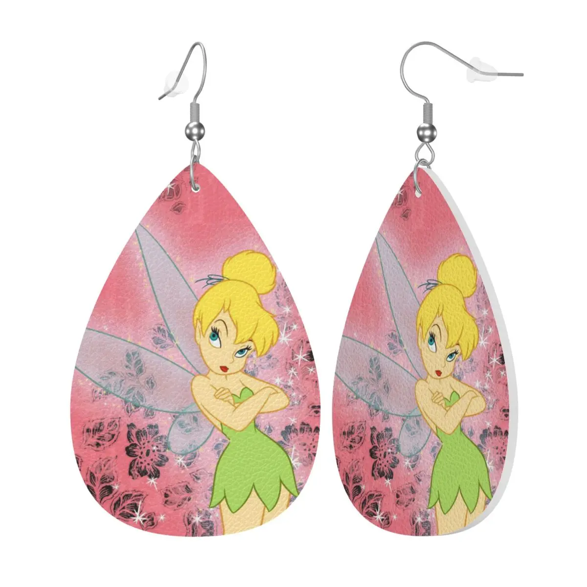 Custom Tinker Bell Cute Cartoon Leather Teardrop Earrings for Women Leather Earrings Fashion Lightweight for Parties Holidays