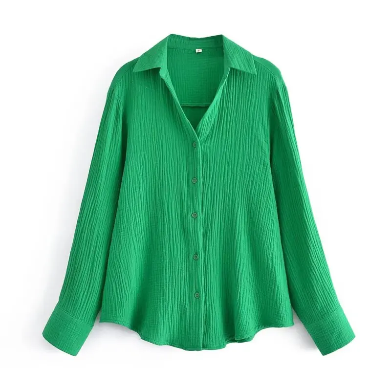 

Женская весенне-осенняя уникальная зеленая рубашка с v-образным вырезом и длинными рукавами, повседневная блузка, топ