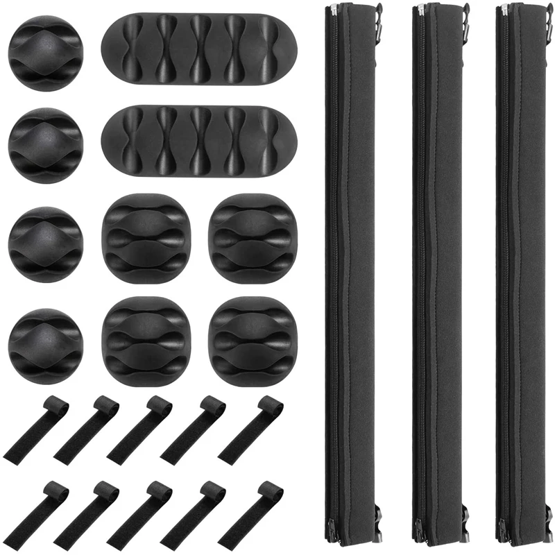 23Pcs Cable Organizer Set Cable Sleeves Adhesive Cable Clip Holder For TV Computer Home Office Desk Cable Management