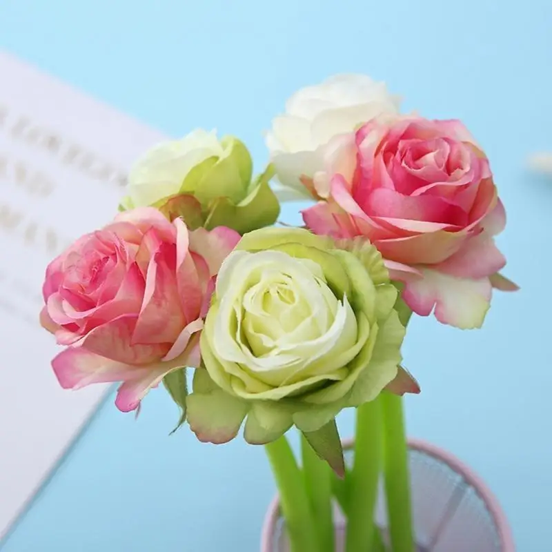 

R53C 3pcs Cartoon Gel Pen Rose Flowers Design Refillable Pen for Class Rewards