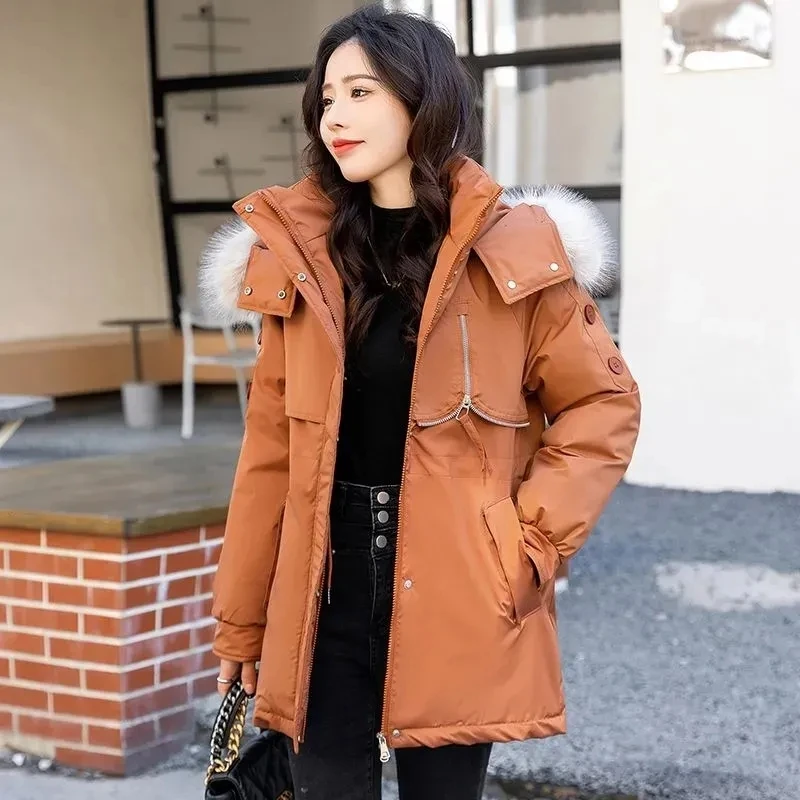 

Winter Parker Cotton Coat Women Jacket Fashion Big Fur Collar Hooded Thick Warm Outwear Women Parkas Casual Overcoat Ladies