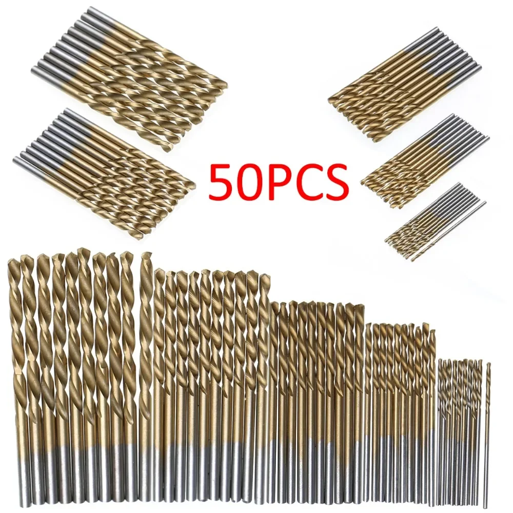 50Pcs Titanium Coated Drill Bits HSS High Speed Steel Drill Bits Set Tool High Quality Power Tools 1/1.5/2/2.5/3mm