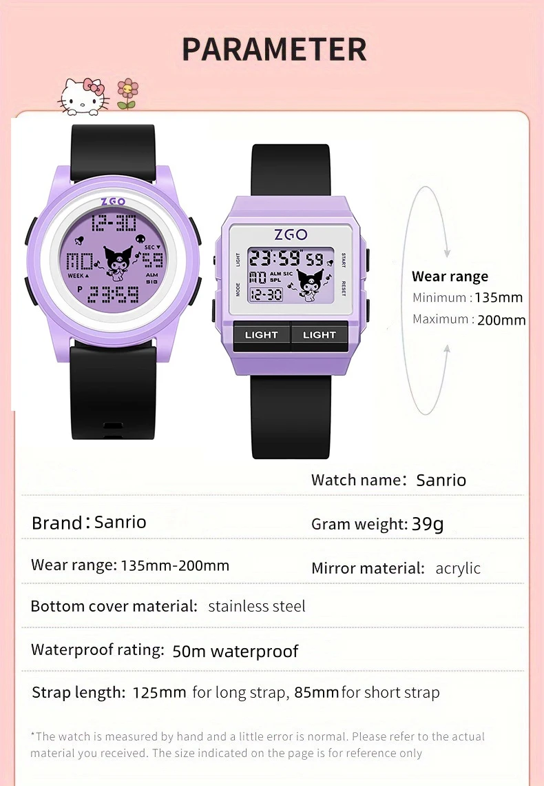 Sanrio LED Digital Watchs Kuromi Watch Student Versatile Silicone Watch Children\'s Wrist Watch Waterproof Sports Kids Clock Gift