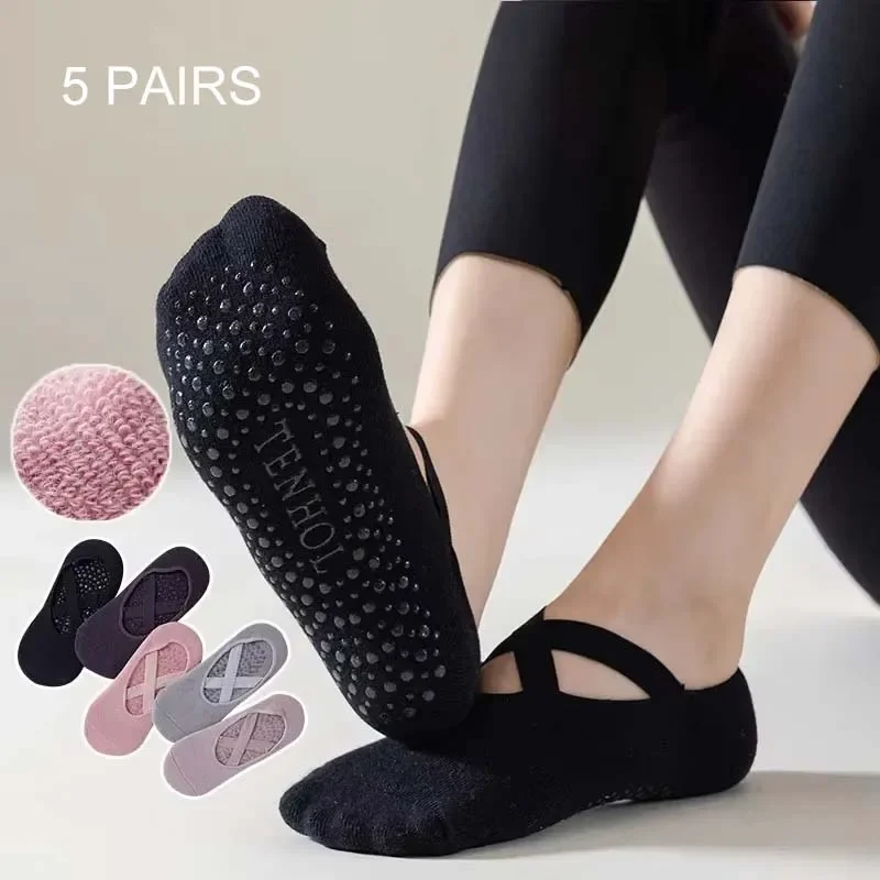 

3 Pairs/5 Pairs/1 Pair Yoga Socks Women Cotton Silicone Non-slip Pilates Grip Towel No-Show Barre Breathable Bandage Sports Sock