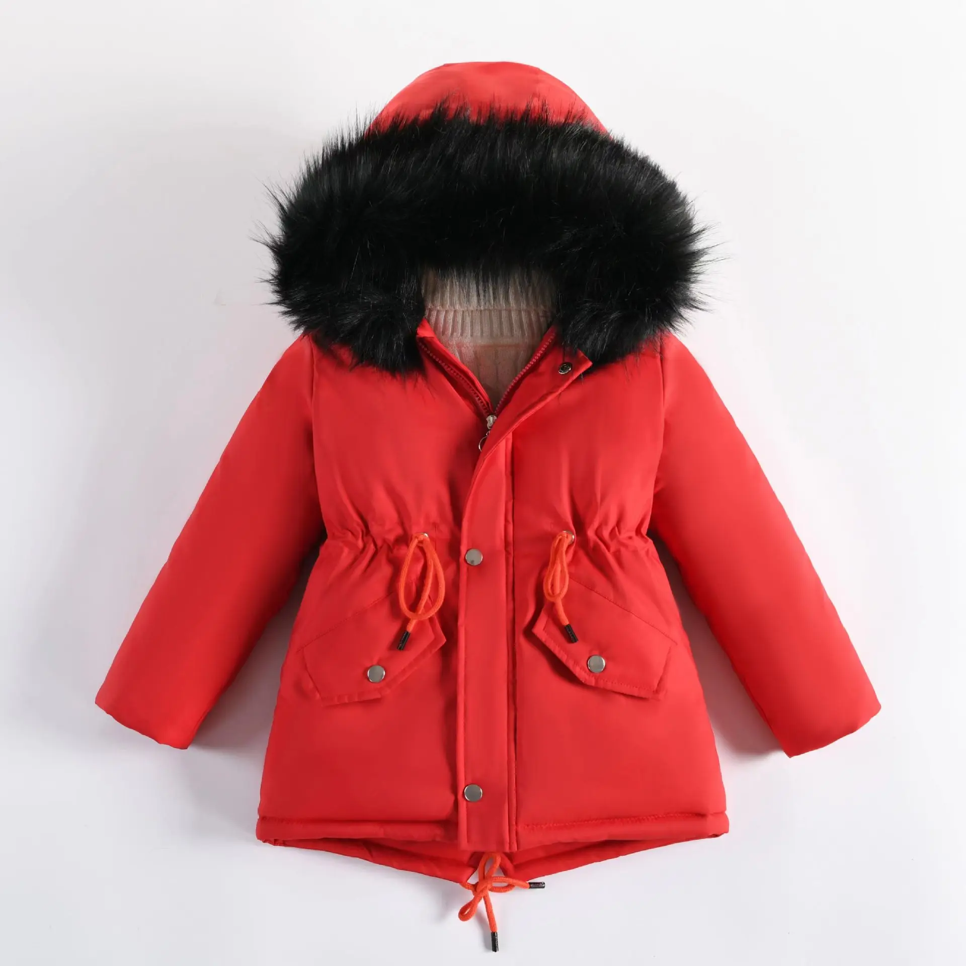 Veste Coupe-Vent et Chaude à la Mode pour Fille, Nouvelle Collection Hiver, Taille Solide, Document, Grand Col en Fourrure avec Optique, Velours