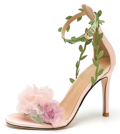 

Hot Sell Flower Sandals Handmade Thin Heel Sandals 35-40 8cm or 10cm High Heel Women's Shoes Wedding Dress