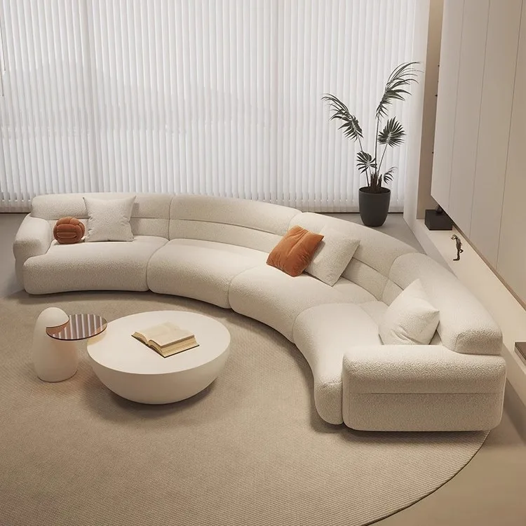 

Minimalist new fan-shaped large flat-layer curved sofa custom left and right concubine lamb wool