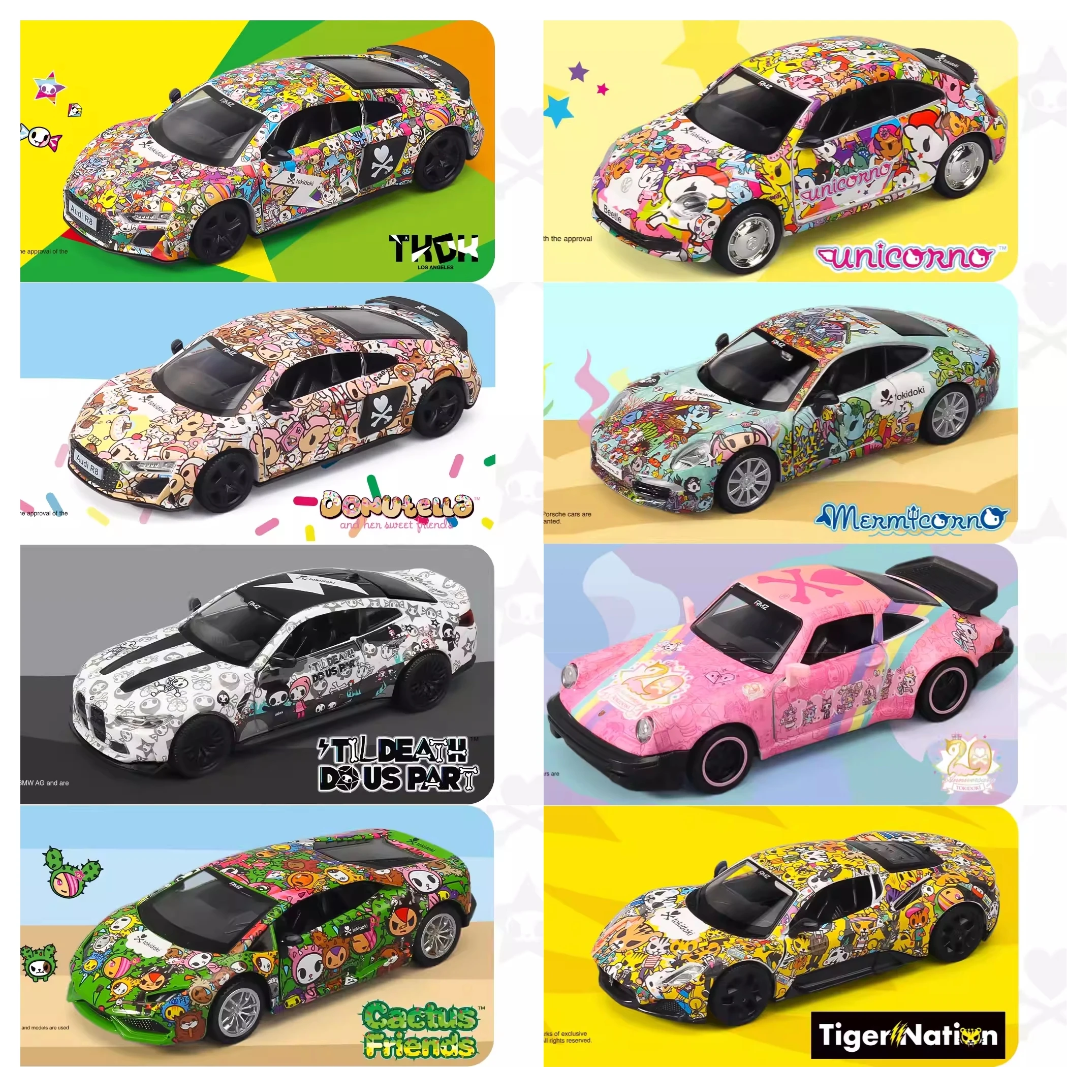 Coleção de Miniaturas de Carros em Metal Diecast 1/36 Trends Hobby X TOKIDOKI: Porsche, Volkswagen, BMW, Audi, Maserati – Presente para Crianças