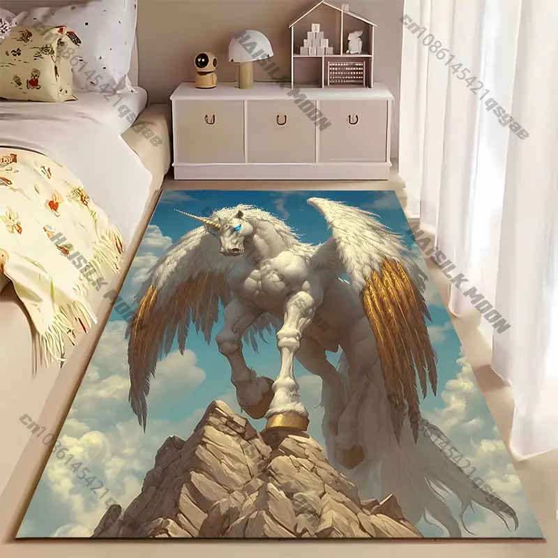 Majestic winged unicorn flying sky carpet Yoga living room room decor children's crawling mat doormat area rug games mat