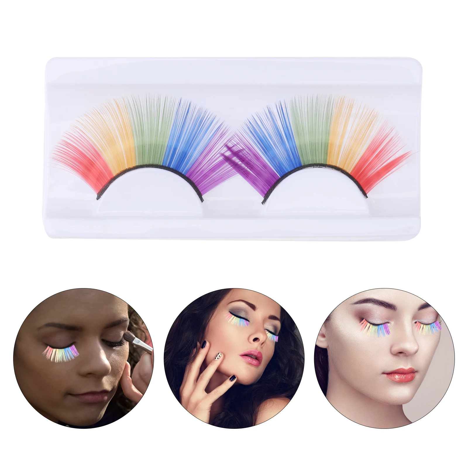 

3 Pairs Fake Eyelashes Women Glitter Halloween Makeup Performance Colorful