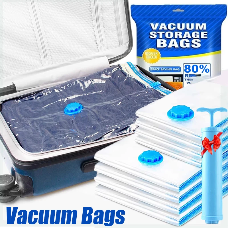 Portable Vacuum Storage Bags for Bedding Quilt Pillows Clothes Travel Space Saver Organizers Sealing Compressed Package Bag