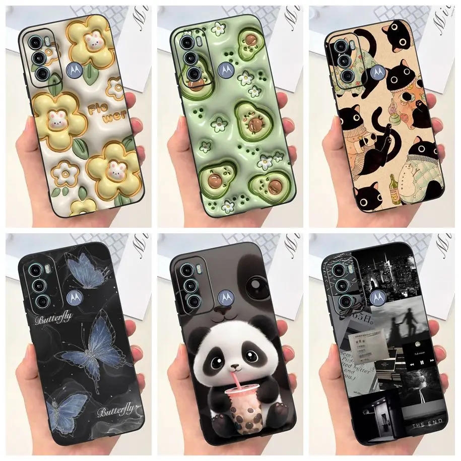 For Motorola Moto G60 5G Case Fashion Flower Avocado Shockproof Silicone Matte TPU Soft Cover For Moto G40 Fusion Phone Case Bag