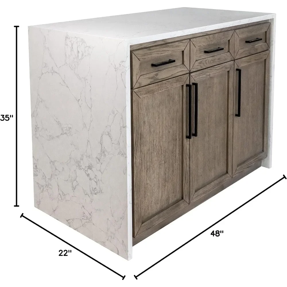 Kitchen Island Includes Gray Oak Kitchen Island Cabinet with Engineered Marble Waterfall Countertop