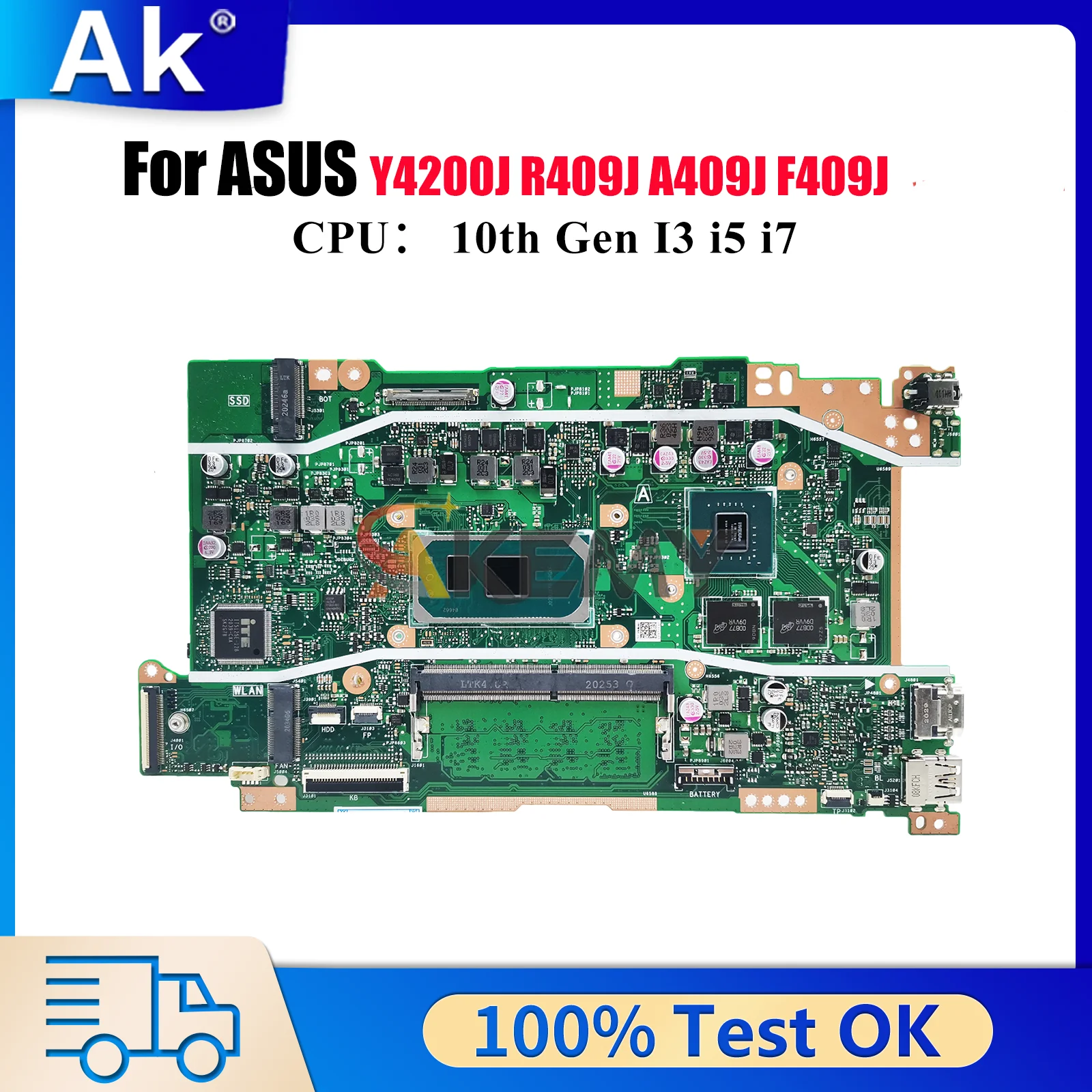 X409JP Laptop Motherboard For ASUS X409JP F509J Y4200J R409J X409J P1510CJA A409J A509J X409JB F409J Mainboard 10th Gen I3 i5 i7