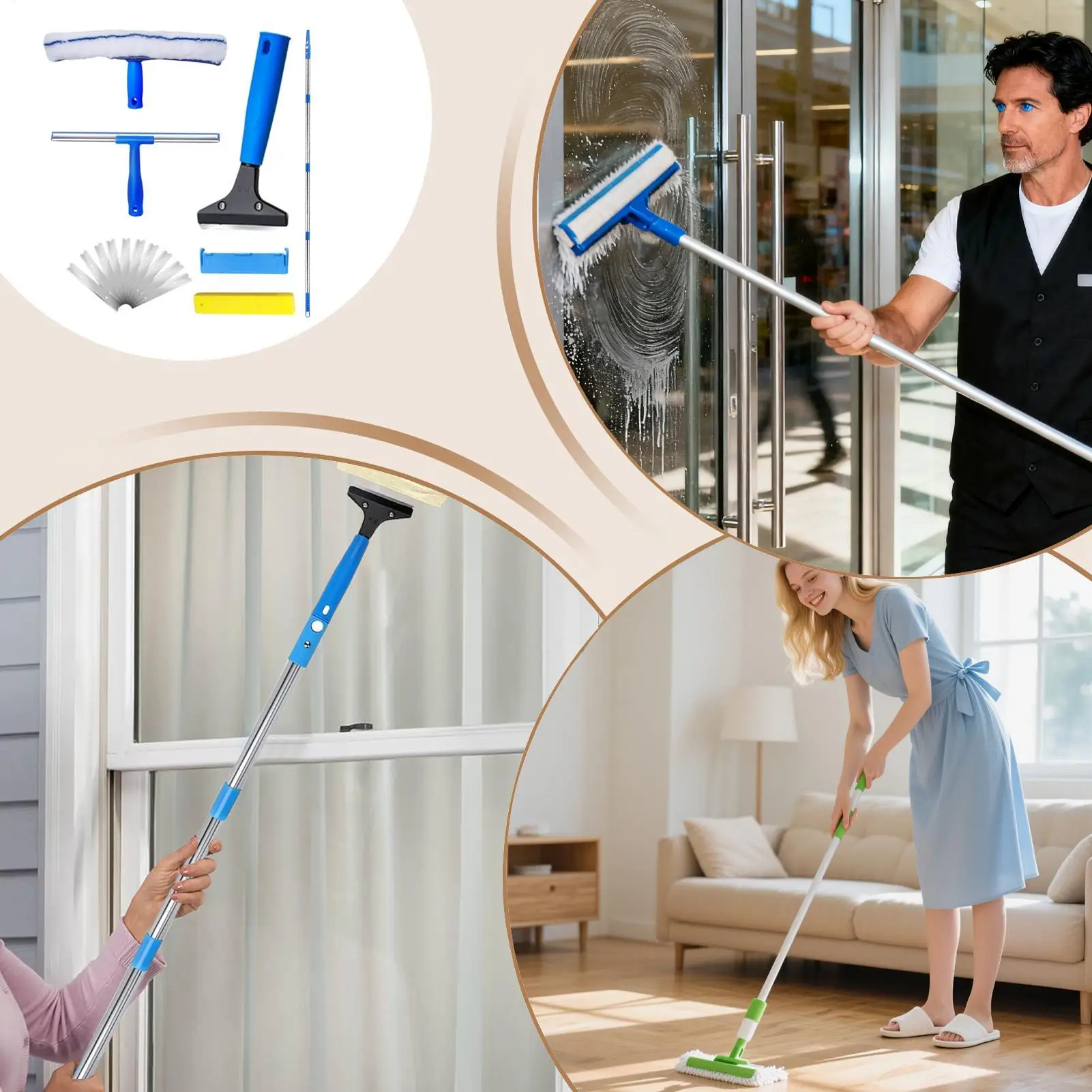 

Cleaning Squeegee Telescopic Rotatable Handheld Scrubber Tool Bathroom Squeegee Window Scrubber For Tile Wall Bathroom Kitchen