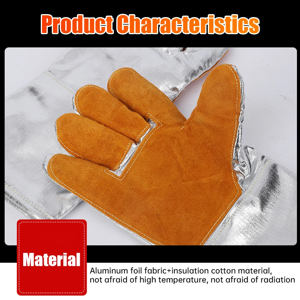 Aluminum Foil Anti-Scalding Gloves Resistant To High Temperature Melting Five Fingers Insulation Protective Safety Gloves