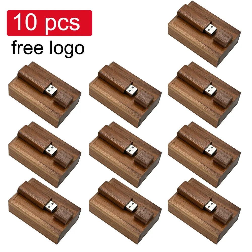 10PCS Lote USB Flash Drive Memory Stick Free Custom Logo Pen Drive Storage Device Pendrive 128GB 64GB 32GB 16G Wooden Box U Disk