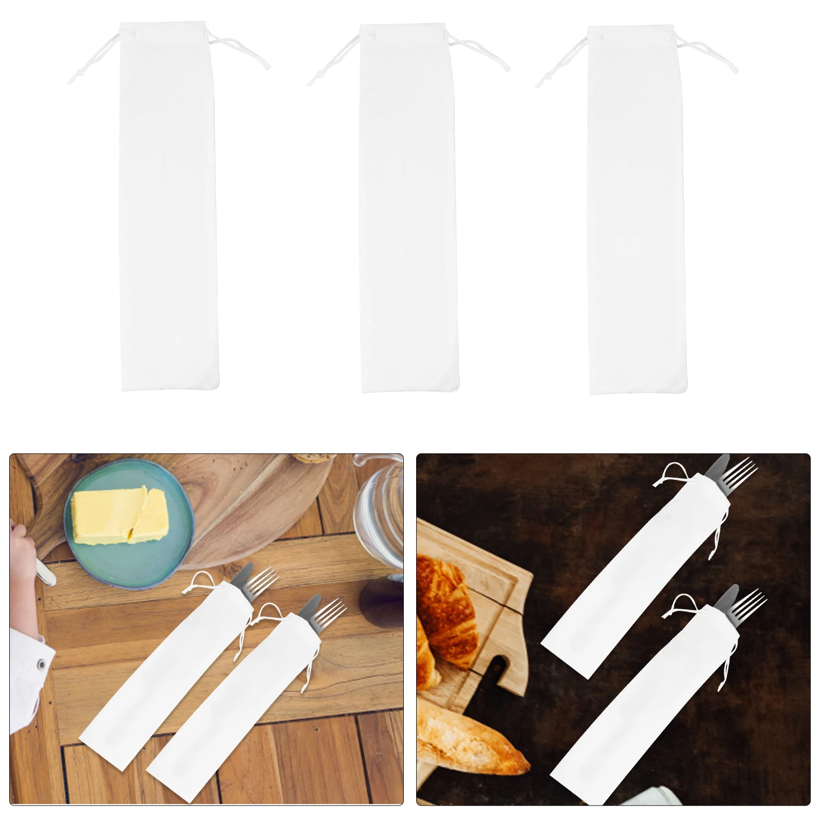 

6Pcs Tableware Storage Bags Cotton Linen Cutlery Pouch Reusable Drawstring Bag for Picnic Camping Hiking Travel Utensil