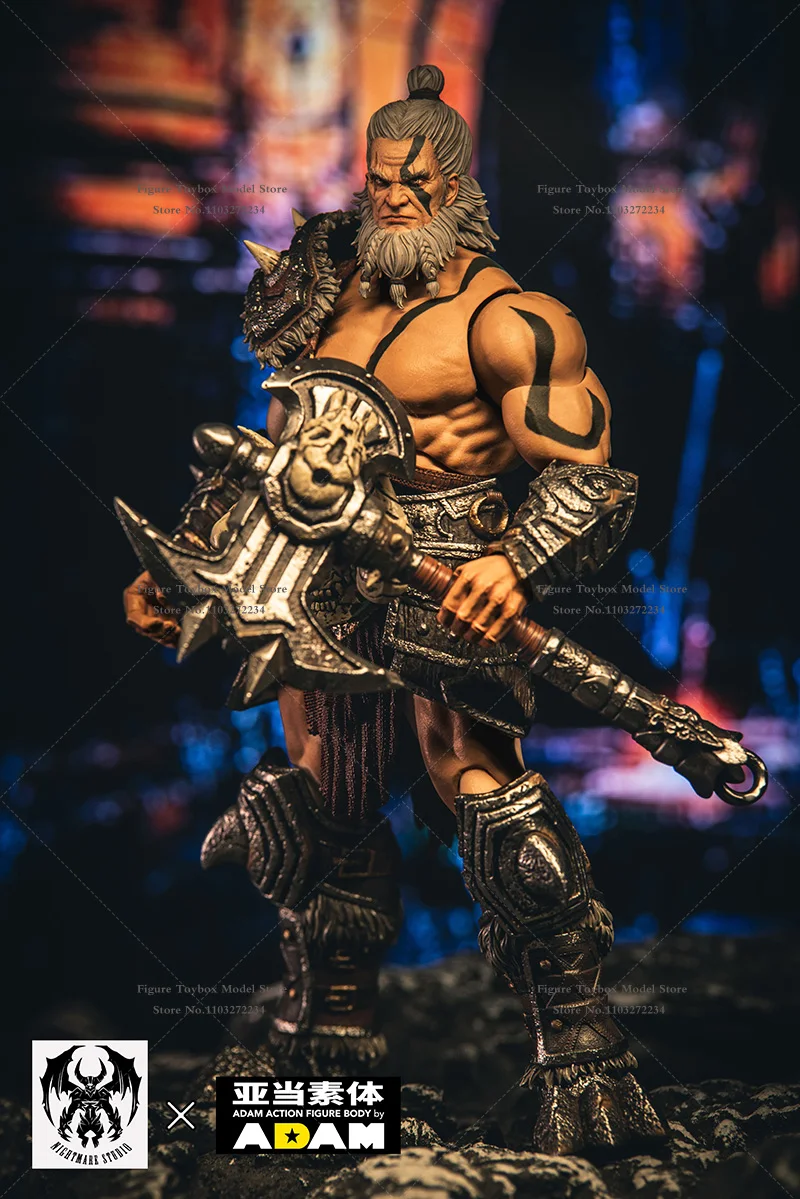 Nightmare Studio Original D20 Barbarian 1/12 Movable White Hair Man Action Figure Tattoo Print Body Design 6