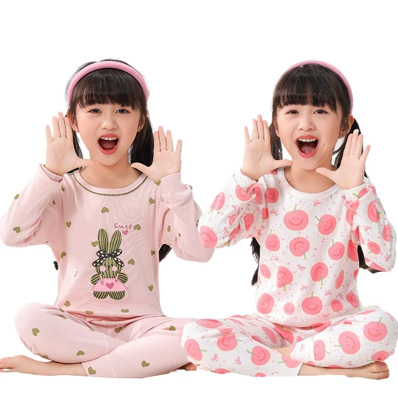 13 colors children girls pajamas sets new autumn casual 100% cotton O-neck pull over quality sleepwear suits