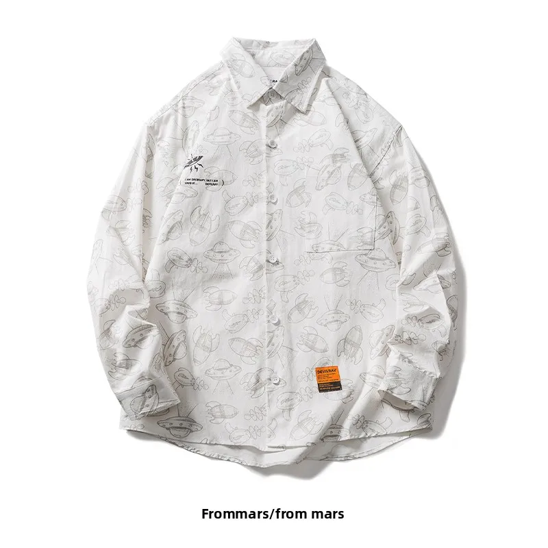 

Creative Long Sve irt Couple Matching UFO Print Casual Wear Original Design Loose Fit Regular Thin Autumn Collection