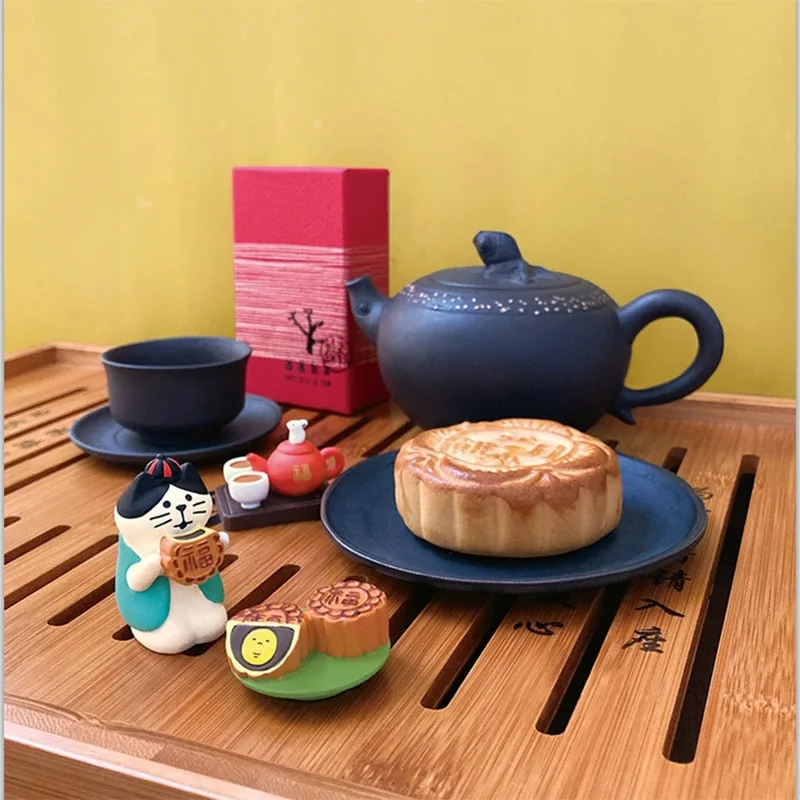 Mid-Autumn Festival-style Cat Ornaments ZAKKA Moon Cake Decoration Resin Desktop Ornaments INS Doll Crafts Collections - Image 6