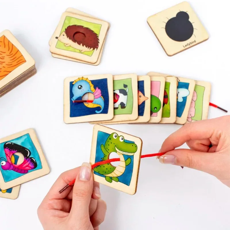 Wooden Animal Fur Pattern Matching Board Puzzle Montessori Logical Thinking Fine Motor Training Board Game Educational Toys