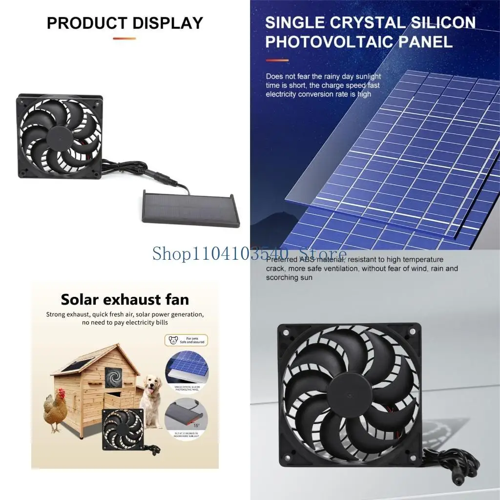 02DC 3W Solar Powered Fan Solar Exhaust Fan Ventilation Solar Shed Fan for Greenhouses, Chicken Coops, Shed, Dog House