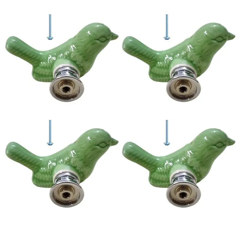 BAAJ - Juego de 4 pomos para puertas de armarios con un diseño de pájaro verde y adorable, pomos para cajones, tiradores de estilo vintage para armarios.