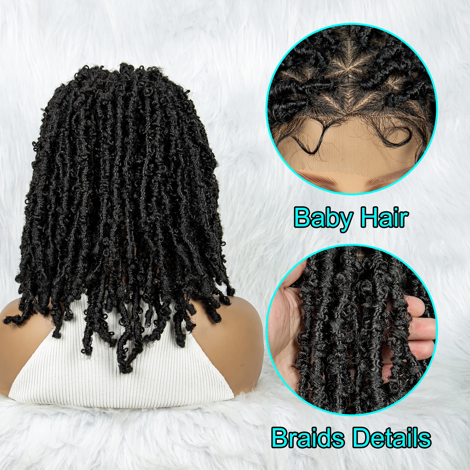 Synthetic Full Lace Wig Braided Wigs Dreadlock Wig 14 inches Short Twist Wig for Black Women Afro Curly Synthetic Wig