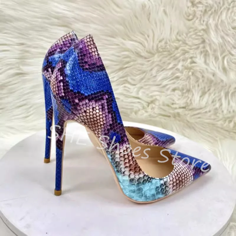 Mixed Color Prints Shallow Women Slip-On Pumps Sexy Pointed Toe Thin Heel Sandals Ladies Office Party Dress High Heels Shoes