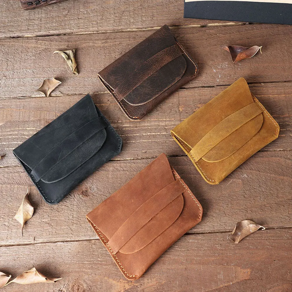 Vintage Leather Handmade Cattle Pickup Wallet Crazy Horse Leather Credit Card Holder Business Card Holder Men's Coin Purse