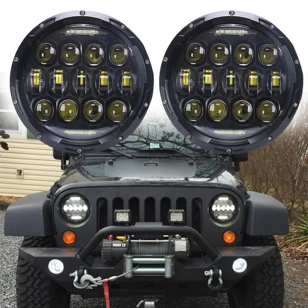 Pop 75W 7'' Led Headlight H4 High Low Beam Cars Running Lights For Jeep Wrangler JK Lada Niva 4x4 Loaf UAZ Ural Hunter Hummer.